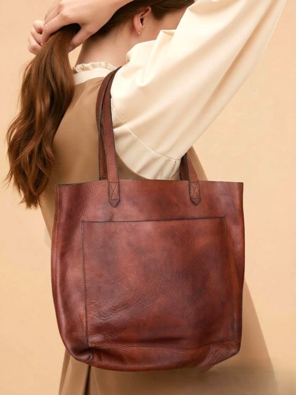 Madewell Brown Leather Tote Bag Shoulder Purse medium Shopper 100% Leather